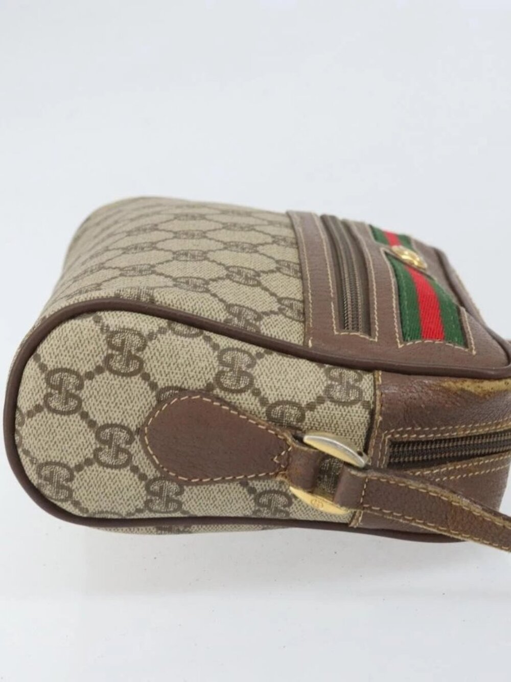 GUCCI GG Supreme Web Sherry Line Bag PVC Beige Gold - Picture 6 of 16